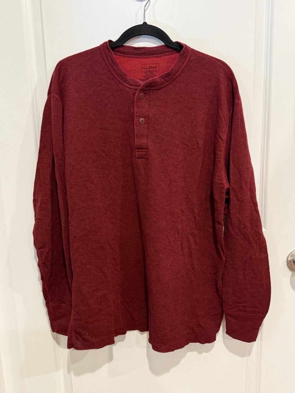 LL Bean River Drivers Henley Shirt 2XL XXL Red Wool Two Layer Preppy Base Mens
